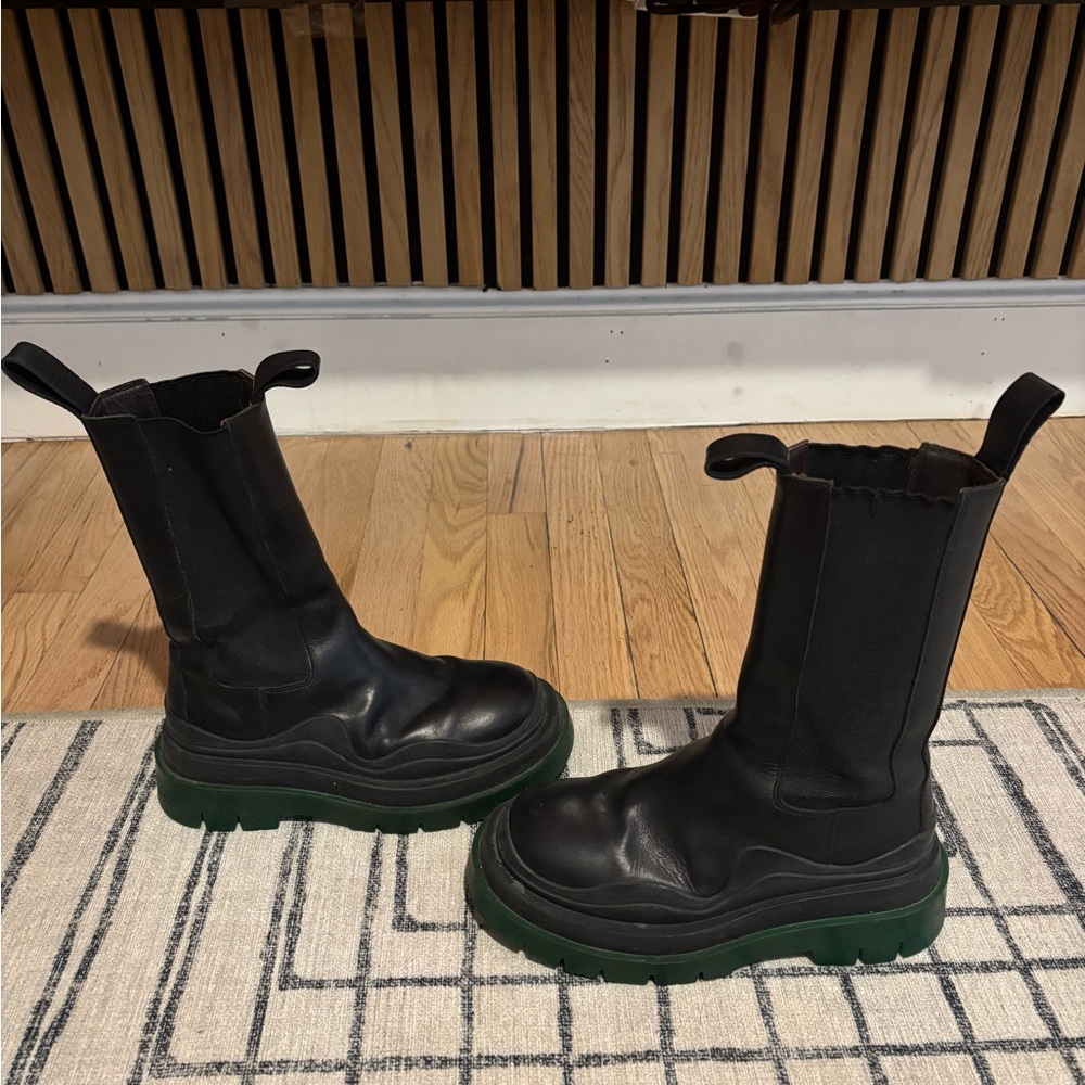 Bottega Veneta Black Ankle Boots with Green Soles
